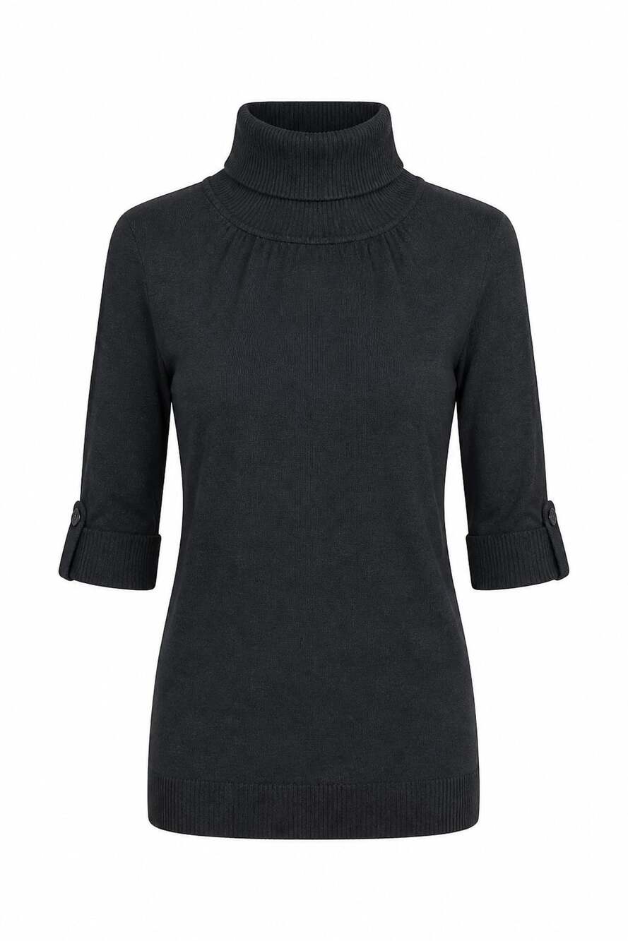 Take Out Black Turtleneck Sweater with Button Cuff Detail Size XL